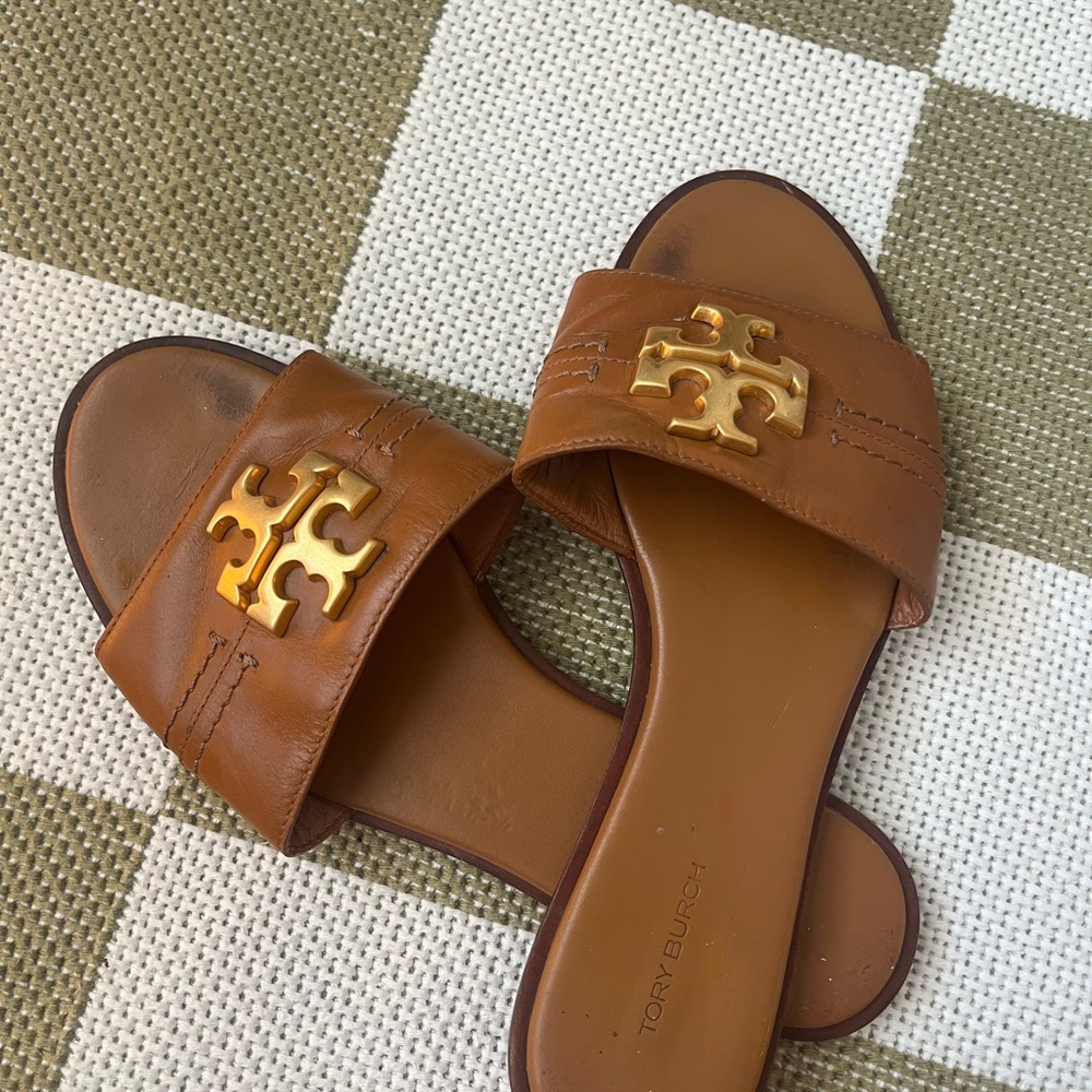 Tory Burch Brown Sandals with Gold Logo